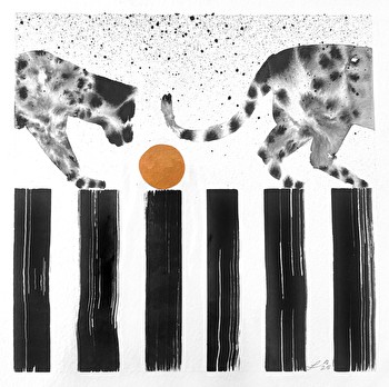 Uniikkeja muste- / akryylipiirroksia_AURINKO AIDAN TAKANA, kehystämättömiä, kuvakoko 17x17cm